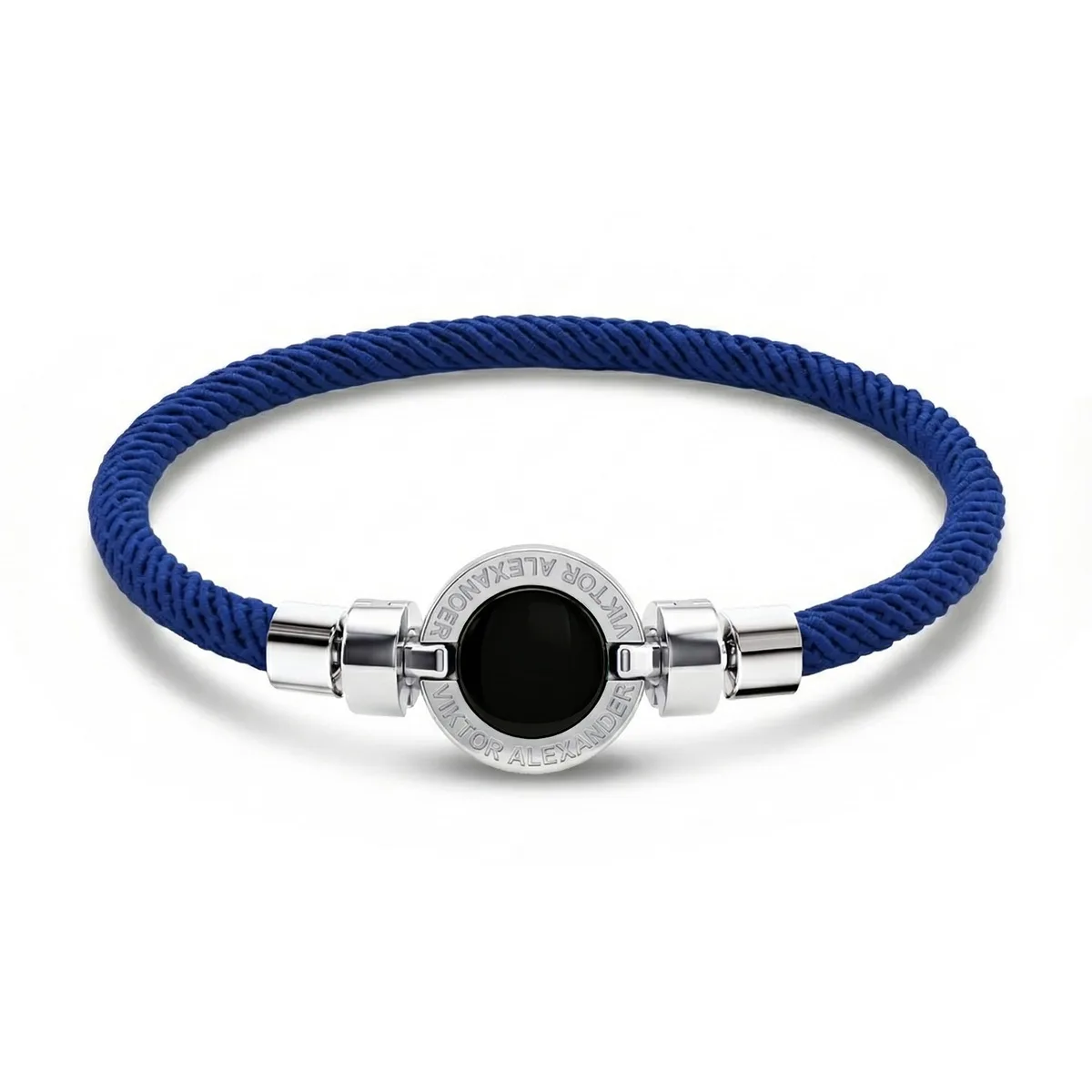 1889 Black Spinel 925 Silver Italian Nylon Bracelet, view 12 – Viktor Alexander