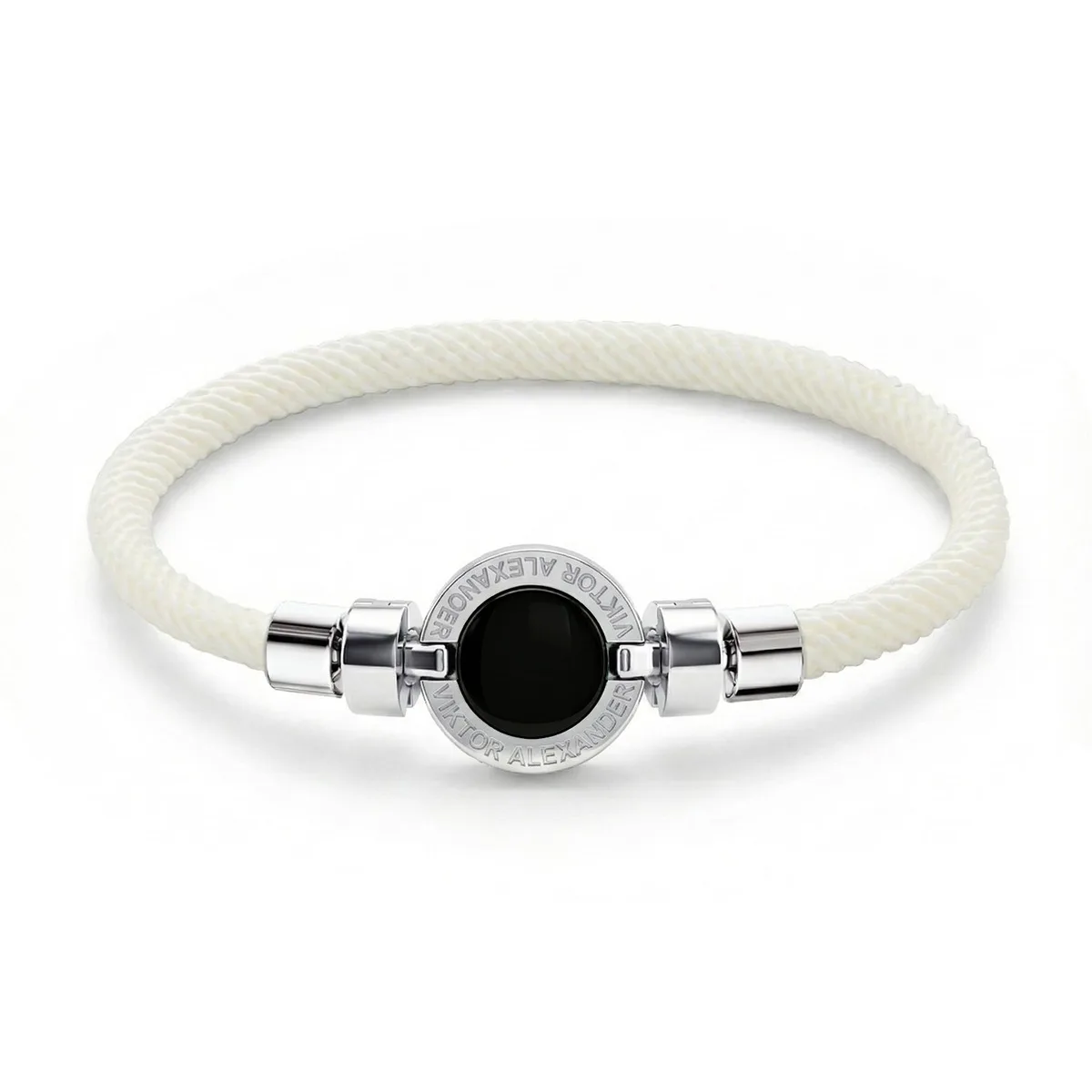 1889 Black Spinel 925 Silver Italian Nylon Bracelet, view 13 – Viktor Alexander