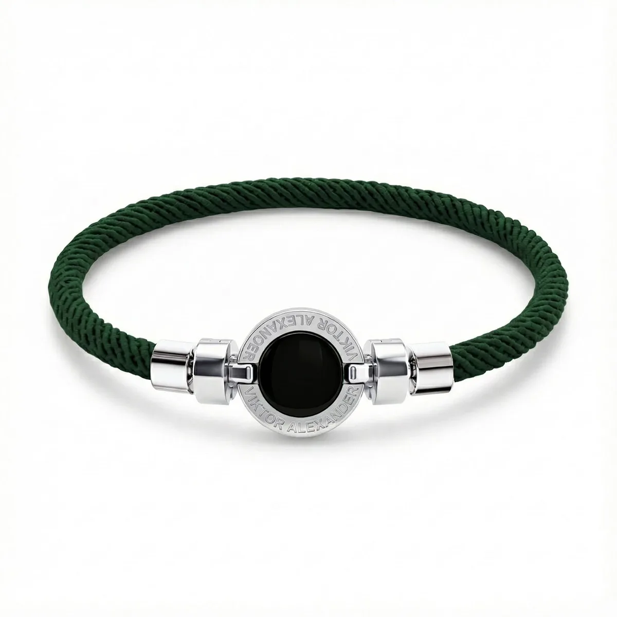 1889 Black Spinel 925 Silver Italian Nylon Bracelet, view 14 – Viktor Alexander