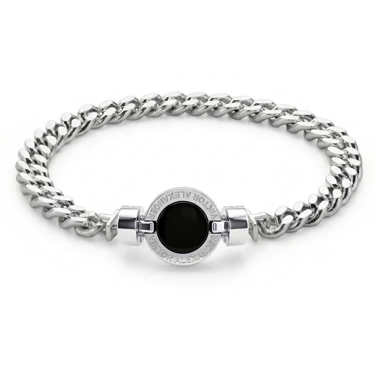 1889 Black Spinel 925 Silver Chain Link Bracelet, view 11 – Viktor Alexander