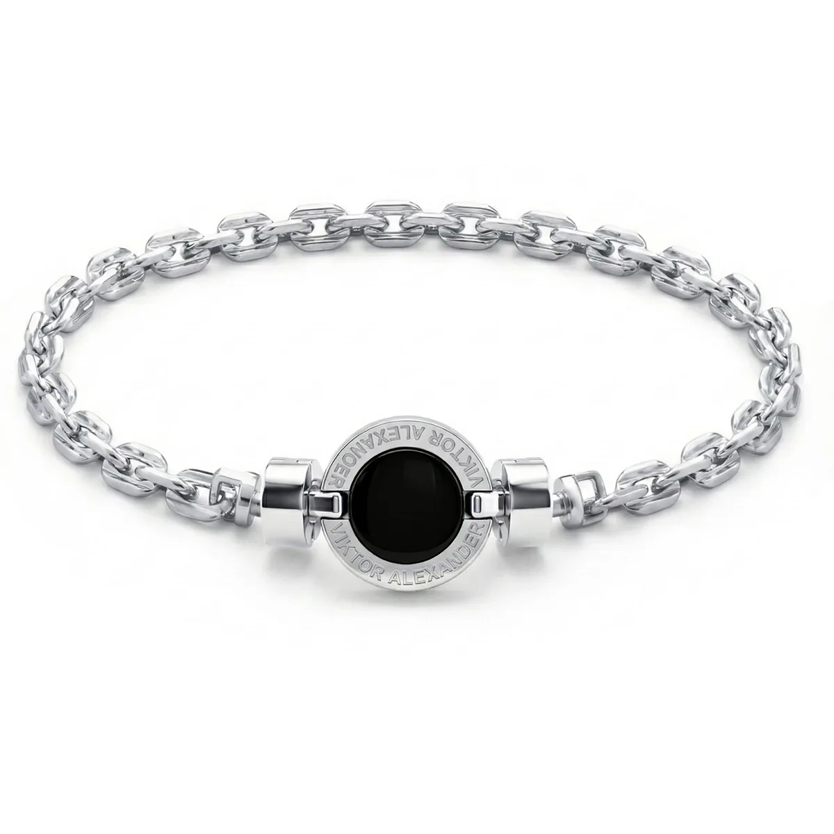 1889 Black Spinel 925 Silver Chain Link Bracelet, view 12 – Viktor Alexander