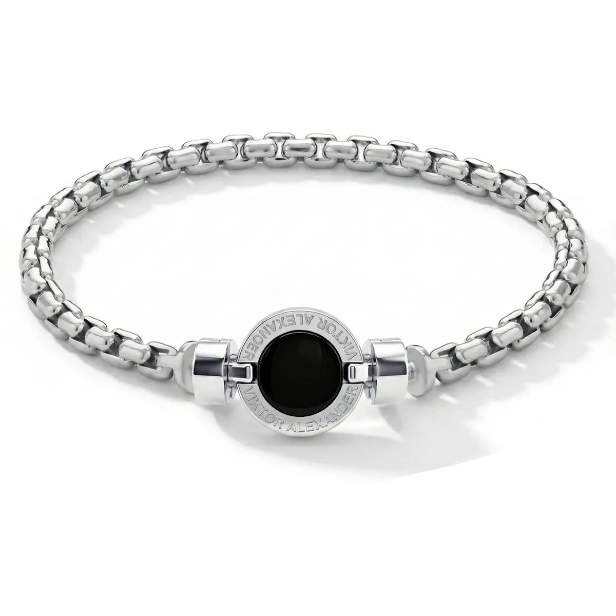 1889 Black Spinel 925 Silver Chain Link Bracelet, view 13 – Viktor Alexander