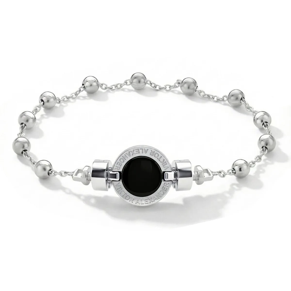 1889 Black Spinel 925 Silver Chain Link Bracelet, view 14 – Viktor Alexander
