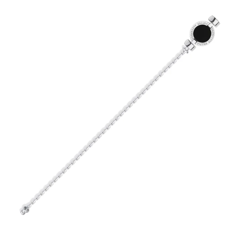 1889 Black Spinel 925 Silver Chain Link Bracelet
