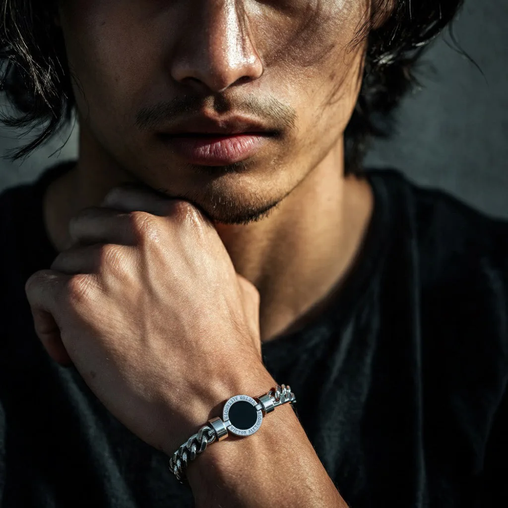 1889 Black Spinel 925 Silver Chain Link Bracelet, view 6 – Viktor Alexander