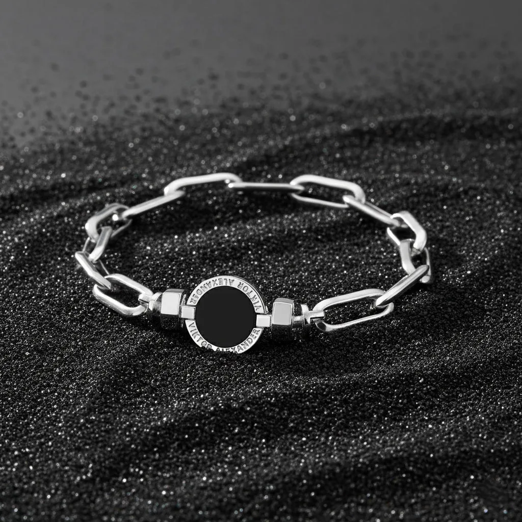 1889 Black Spinel 925 Silver Chain Link Bracelet, view 8 – Viktor Alexander