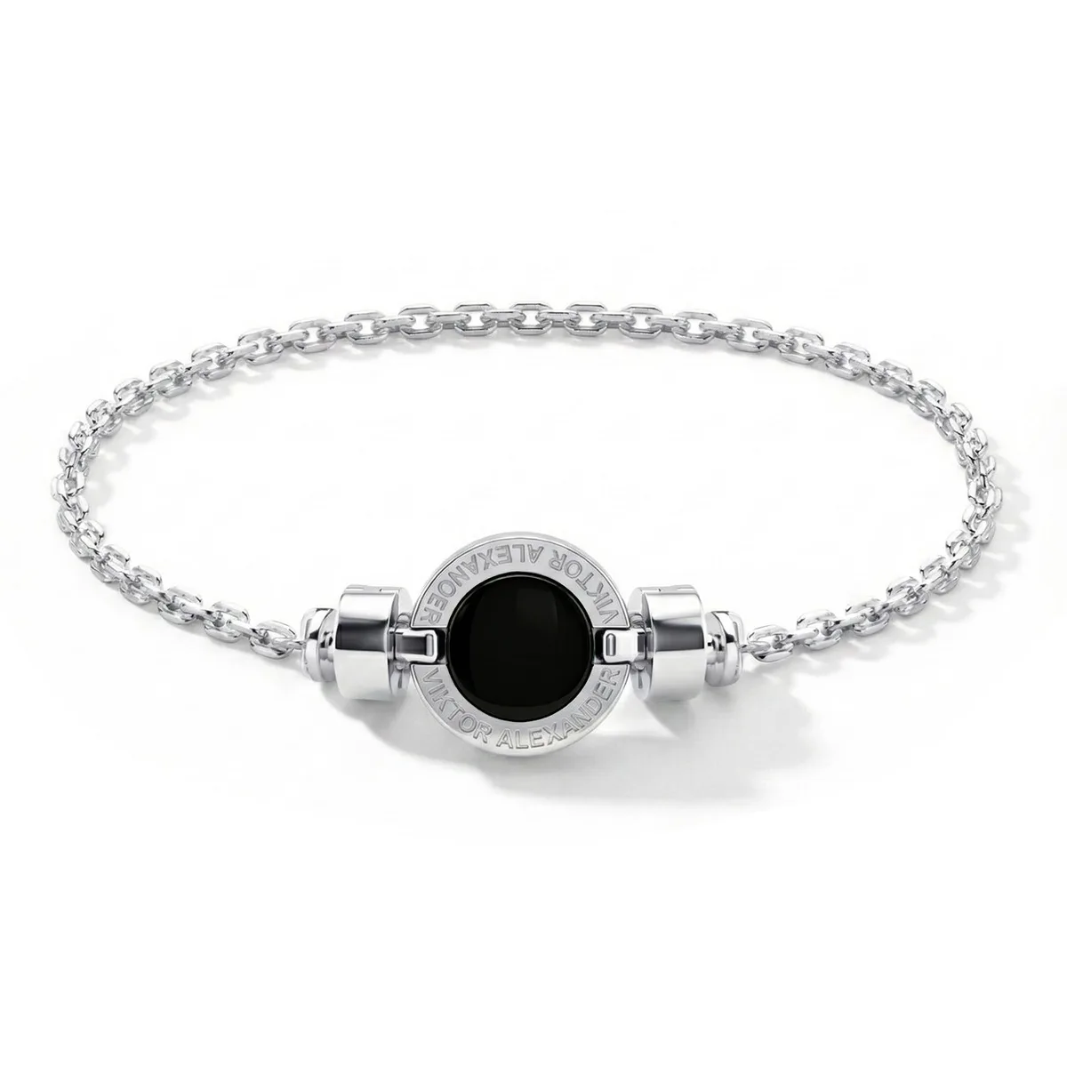 1889 Black Spinel 925 Silver Chain Link Bracelet, view 9 – Viktor Alexander