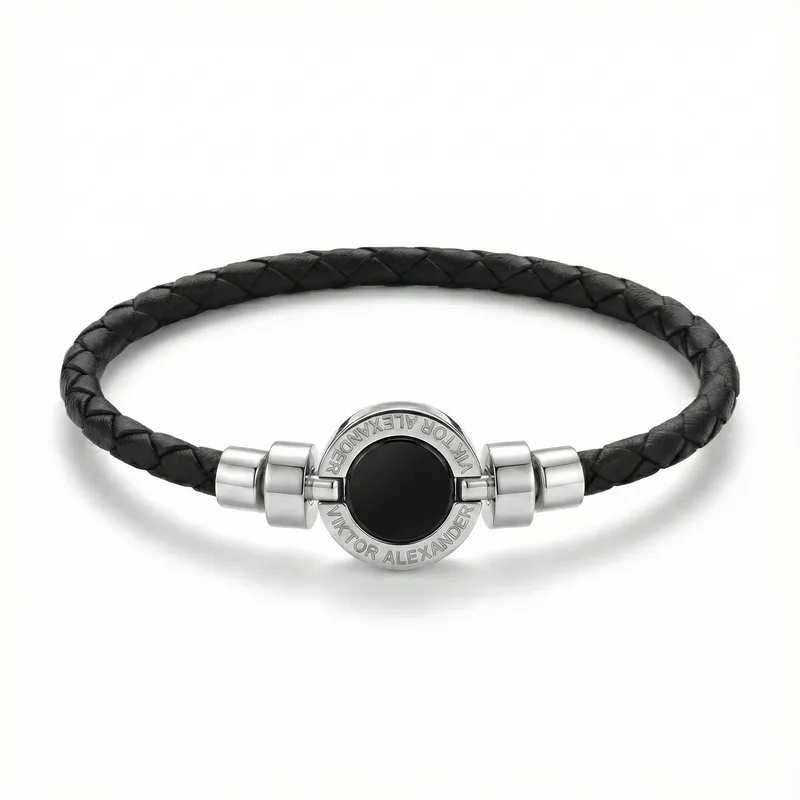 1889 Black Spinel 925 Silver Weaved Calf Bracelet