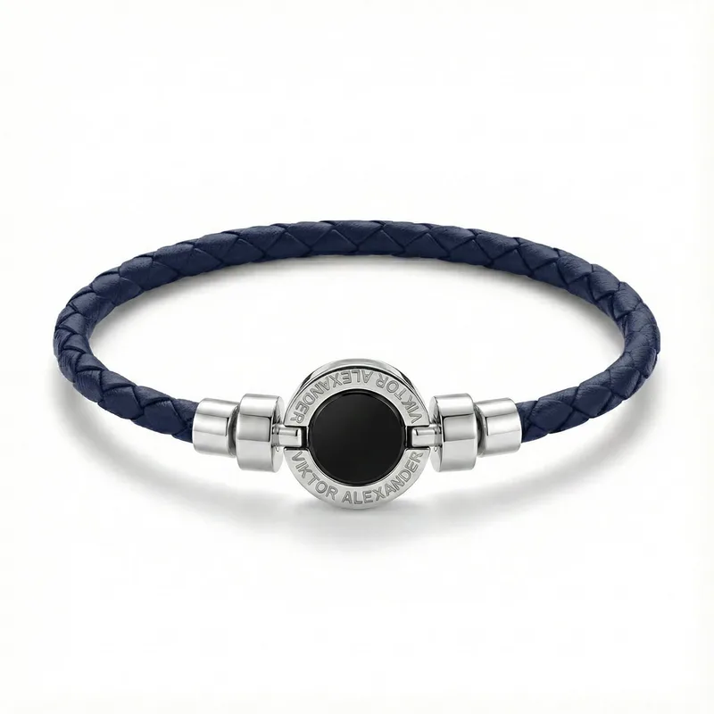 1889 Black Spinel 925 Silver Weaved Calf Bracelet