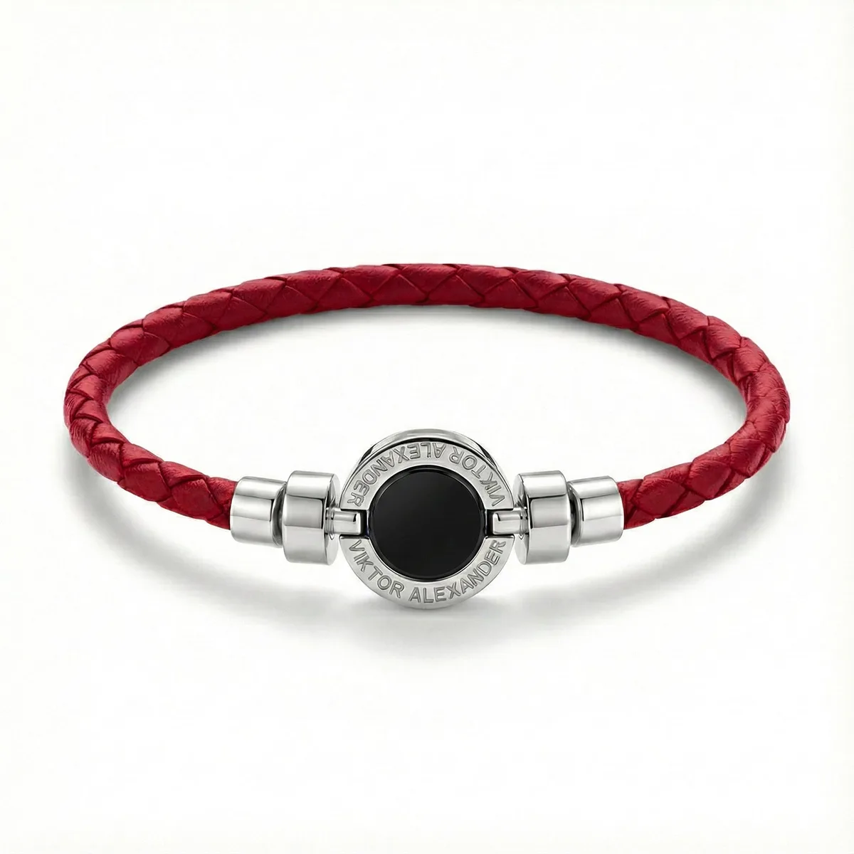 1889 Black Spinel 925 Silver Weaved Calf Bracelet, view 3 – Viktor Alexander