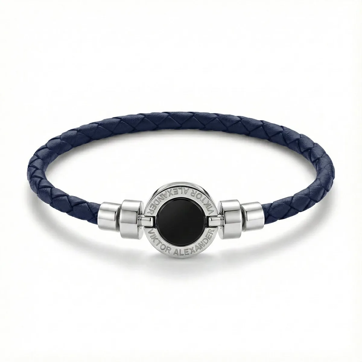 1889 Black Spinel 925 Silver Weaved Calf Bracelet, view 9 – Viktor Alexander