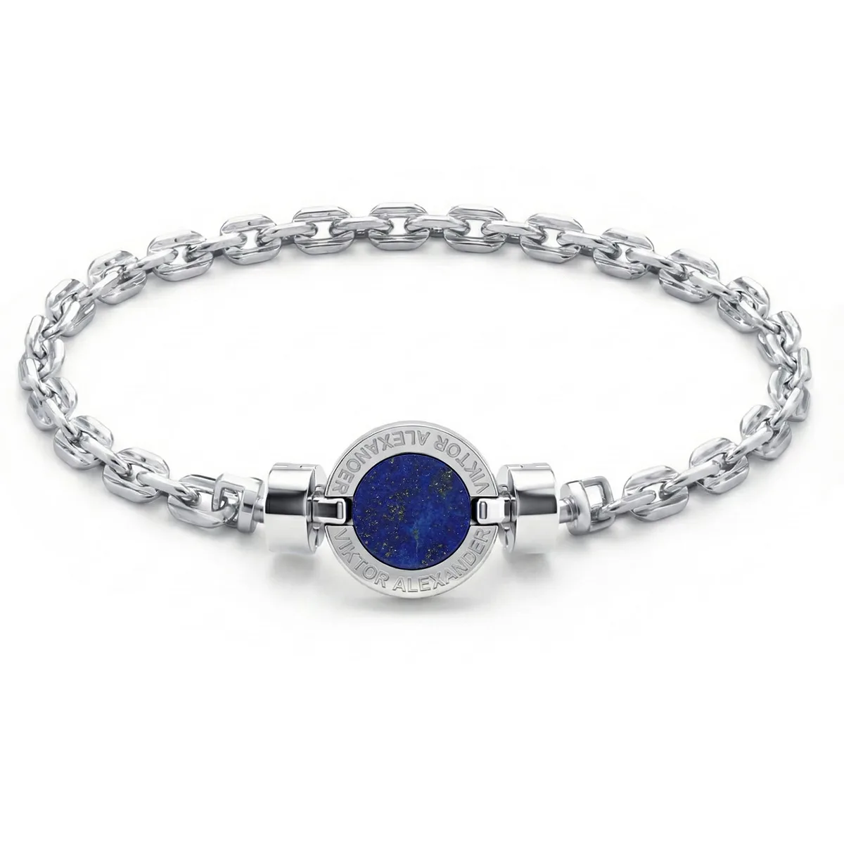1889 Lapis Lazuli 925 Silver Chain Link Bracelet, view 9 – Viktor Alexander