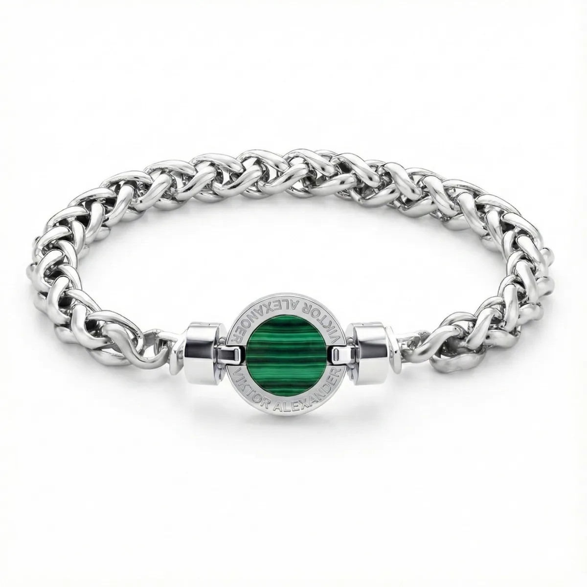 1889 Malachite 925 Silver Chain Link Bracelet, view 10 – Viktor Alexander