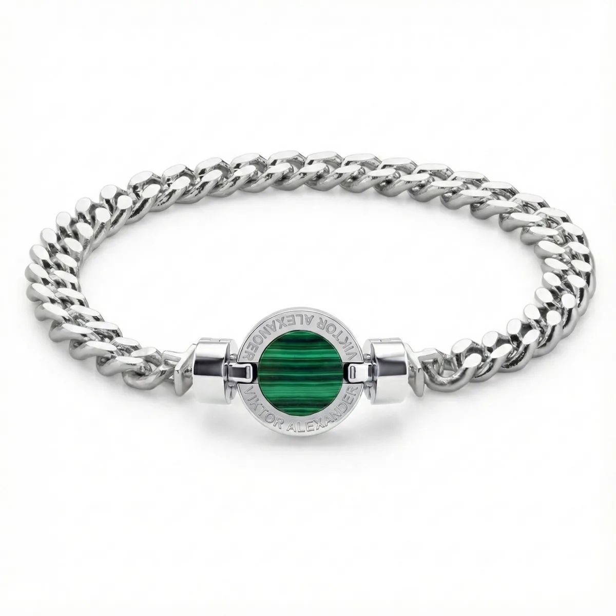 1889 Malachite 925 Silver Chain Link Bracelet, view 11 – Viktor Alexander