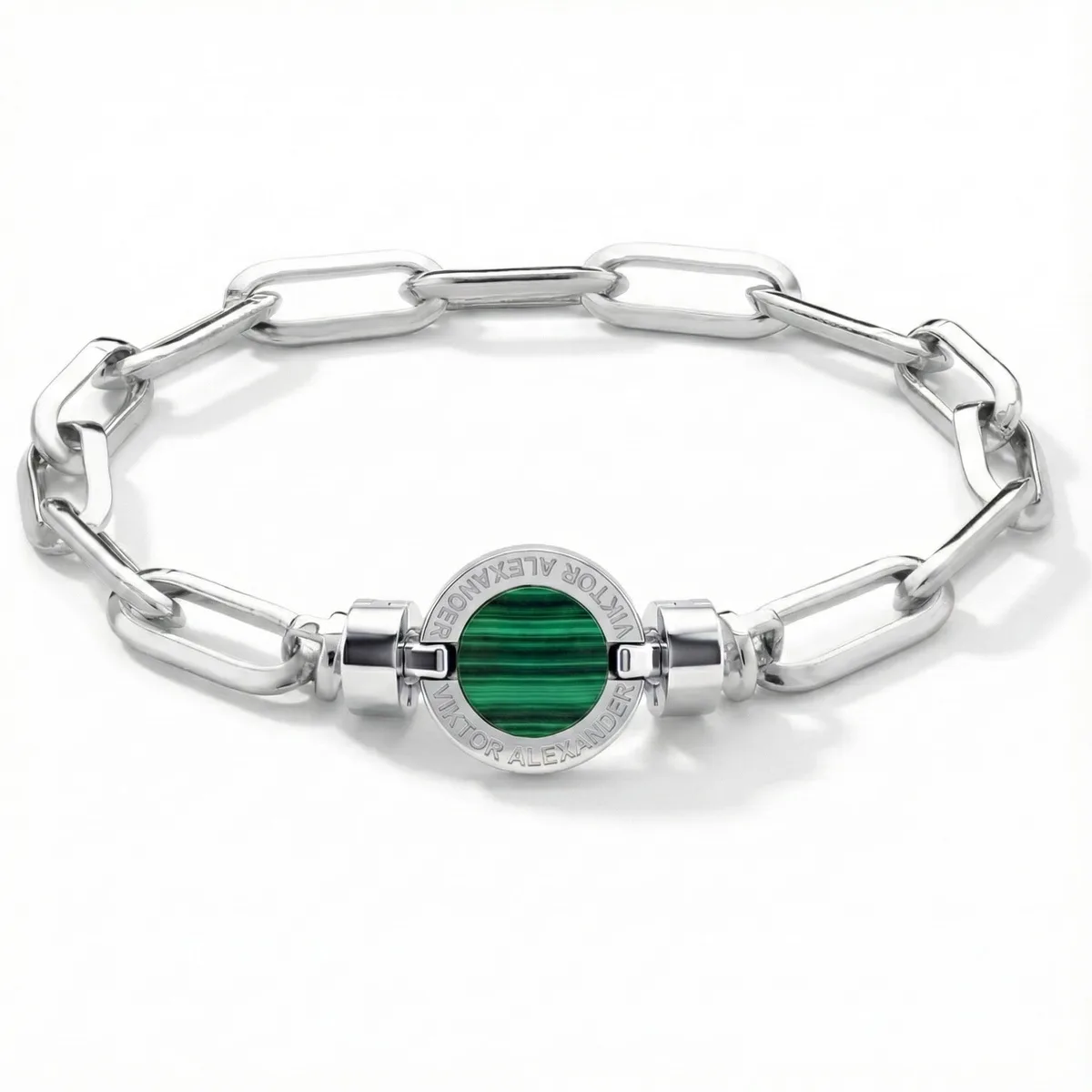 1889 Malachite 925 Silver Chain Link Bracelet, view 12 – Viktor Alexander