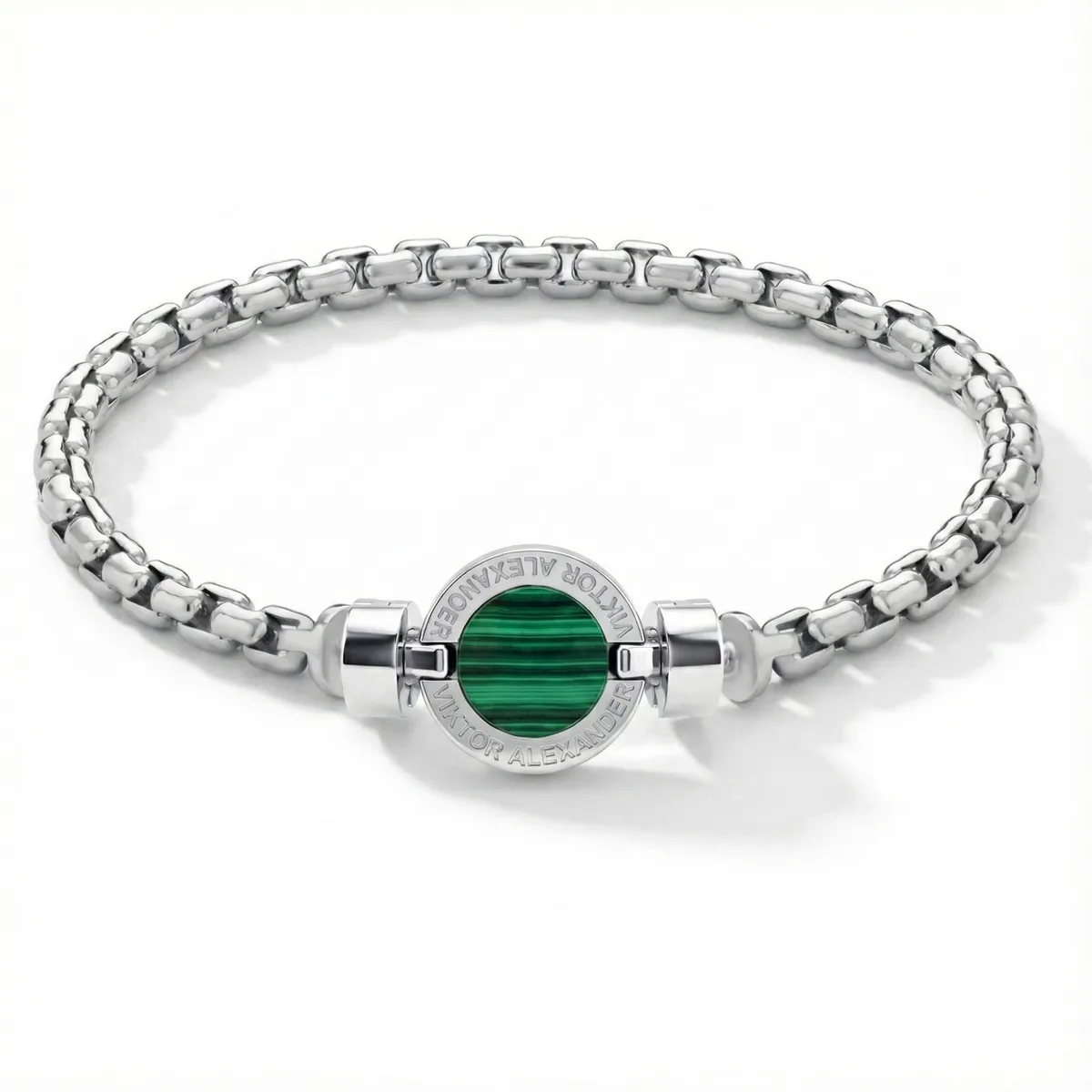 1889 Malachite 925 Silver Chain Link Bracelet, view 14 – Viktor Alexander