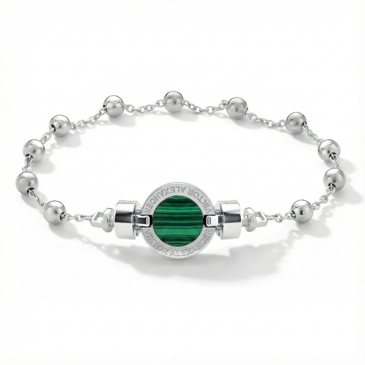 1889 Malachite 925 Silver Chain Link Bracelet, view 15 – Viktor Alexander