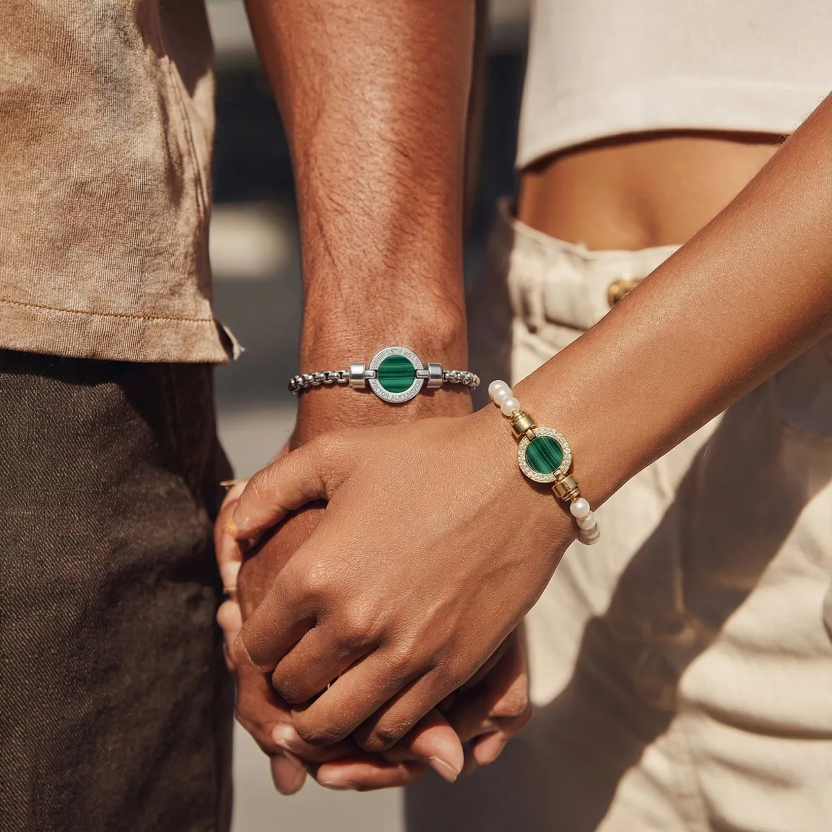 1889 Malachite 925 Silver Chain Link Bracelet, view 3 – Viktor Alexander