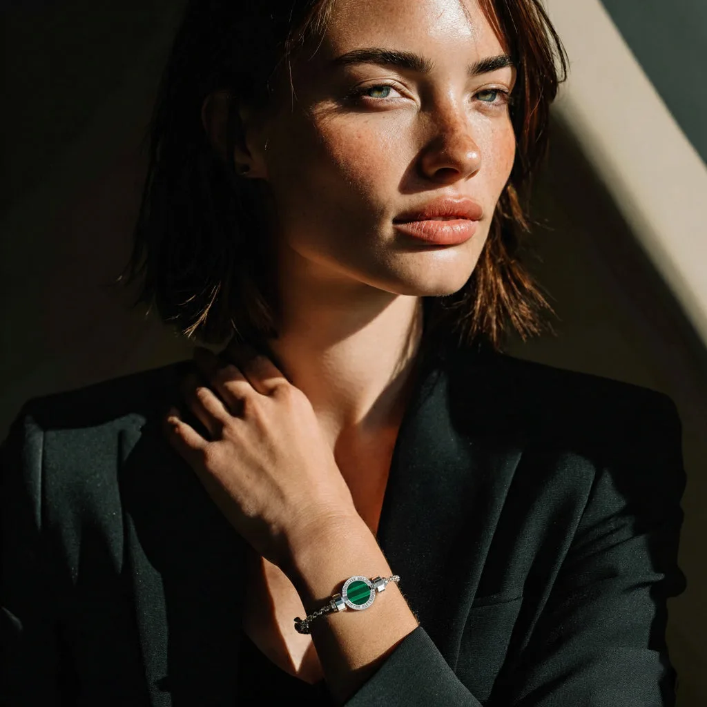 1889 Malachite 925 Silver Chain Link Bracelet, view 4 – Viktor Alexander