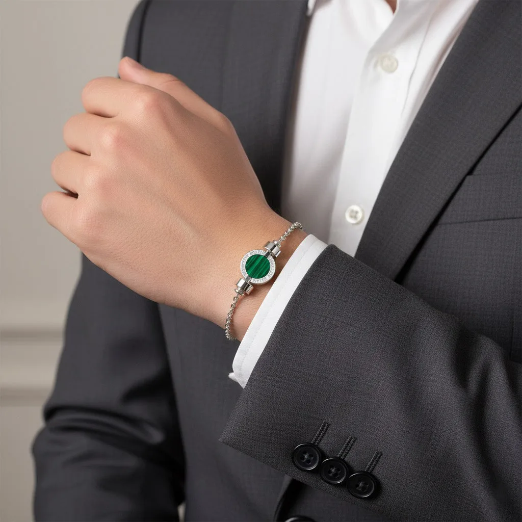 1889 Malachite 925 Silver Chain Link Bracelet, view 7 – Viktor Alexander
