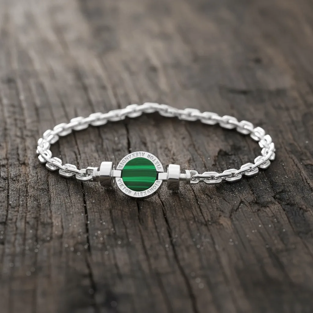 1889 Malachite 925 Silver Chain Link Bracelet, view 8 – Viktor Alexander