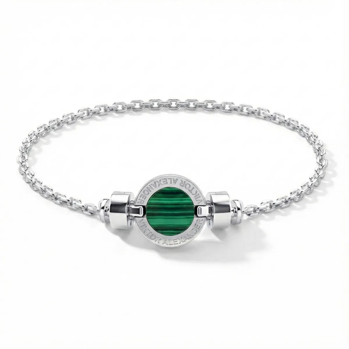 1889 Malachite 925 Silver Chain Link Bracelet, view 9 – Viktor Alexander