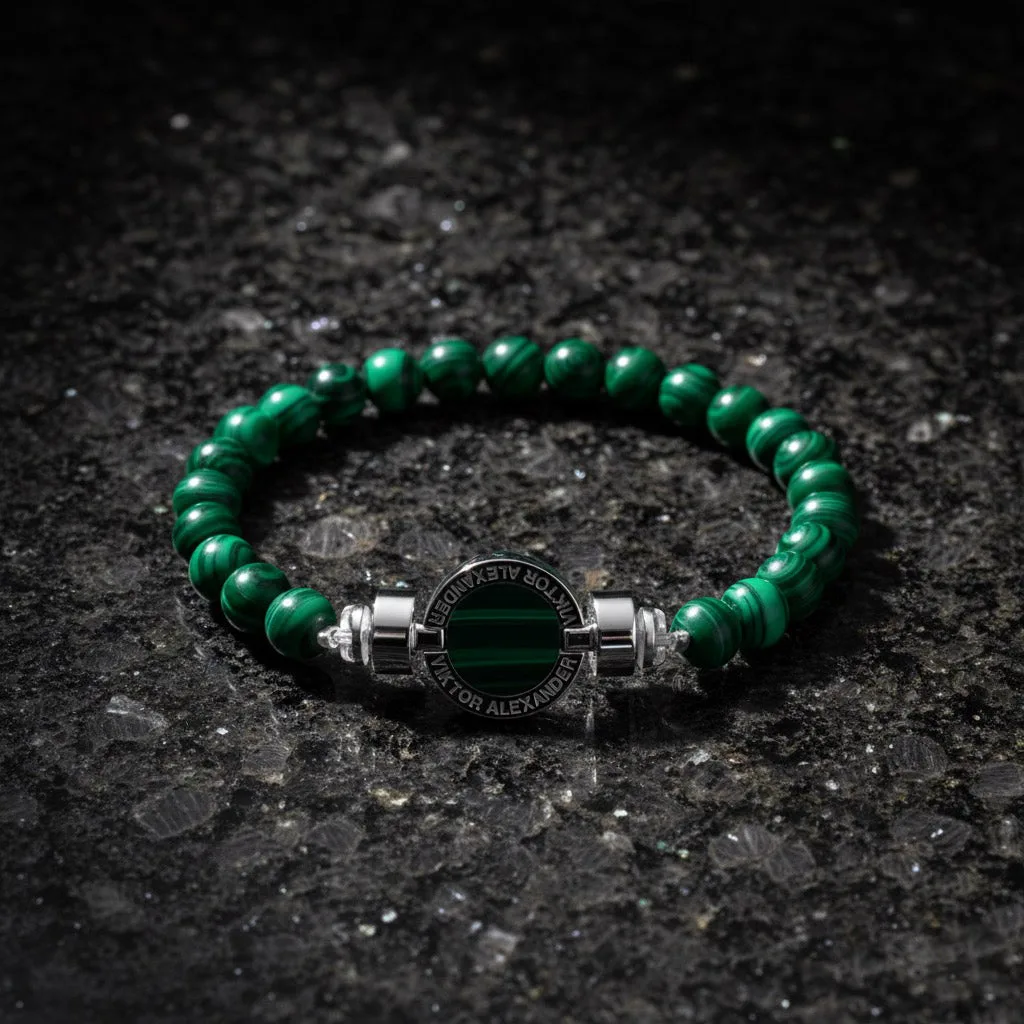 1889 Malachite 925 Silver Gemstone Bracelets, view 11 – Viktor Alexander
