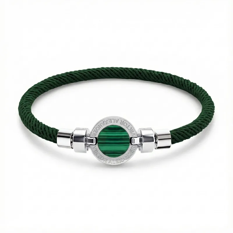 1889 Malachite 925 Silver Italian Nylon Bracelet