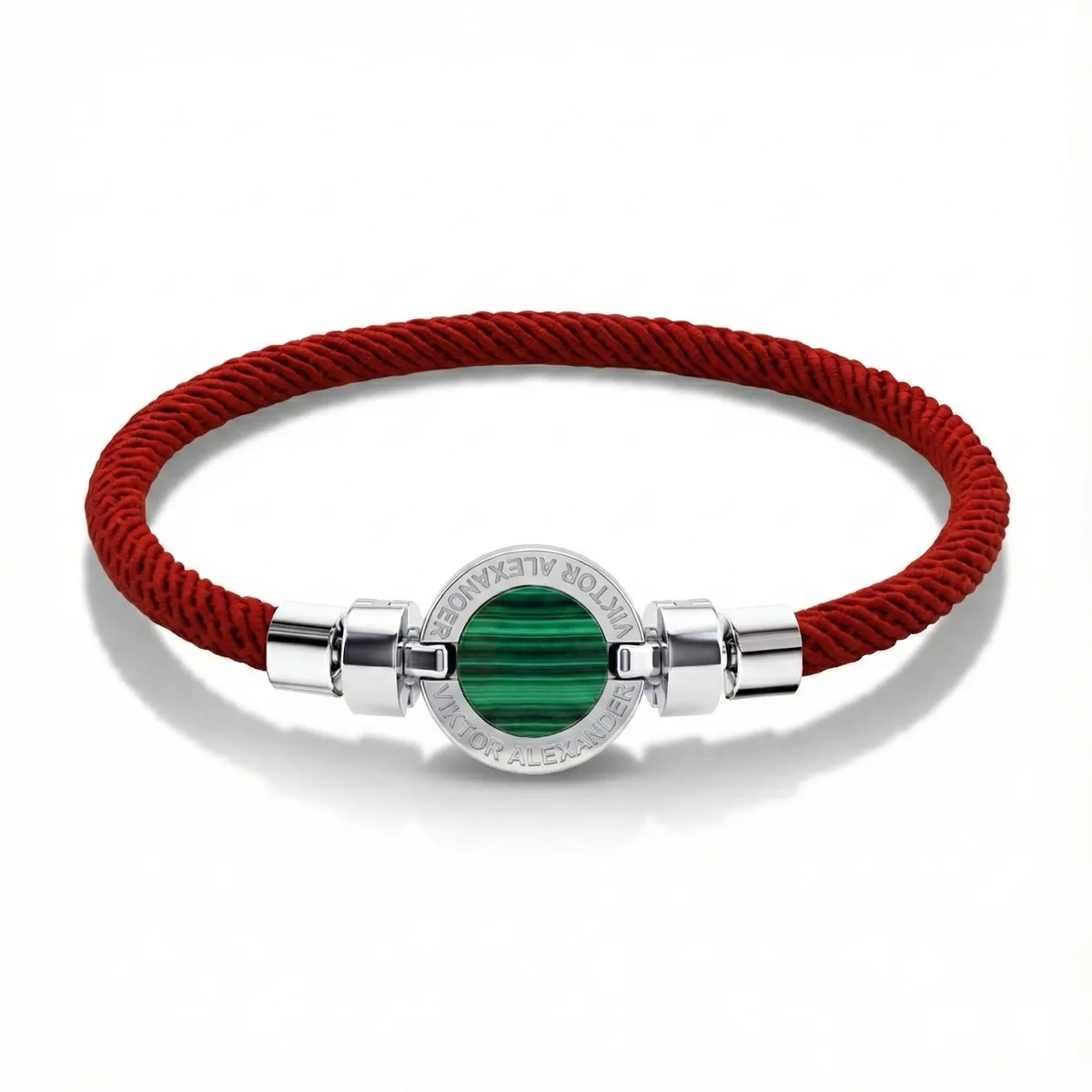 1889 Malachite 925 Silver Italian Nylon Bracelet, view 10 – Viktor Alexander