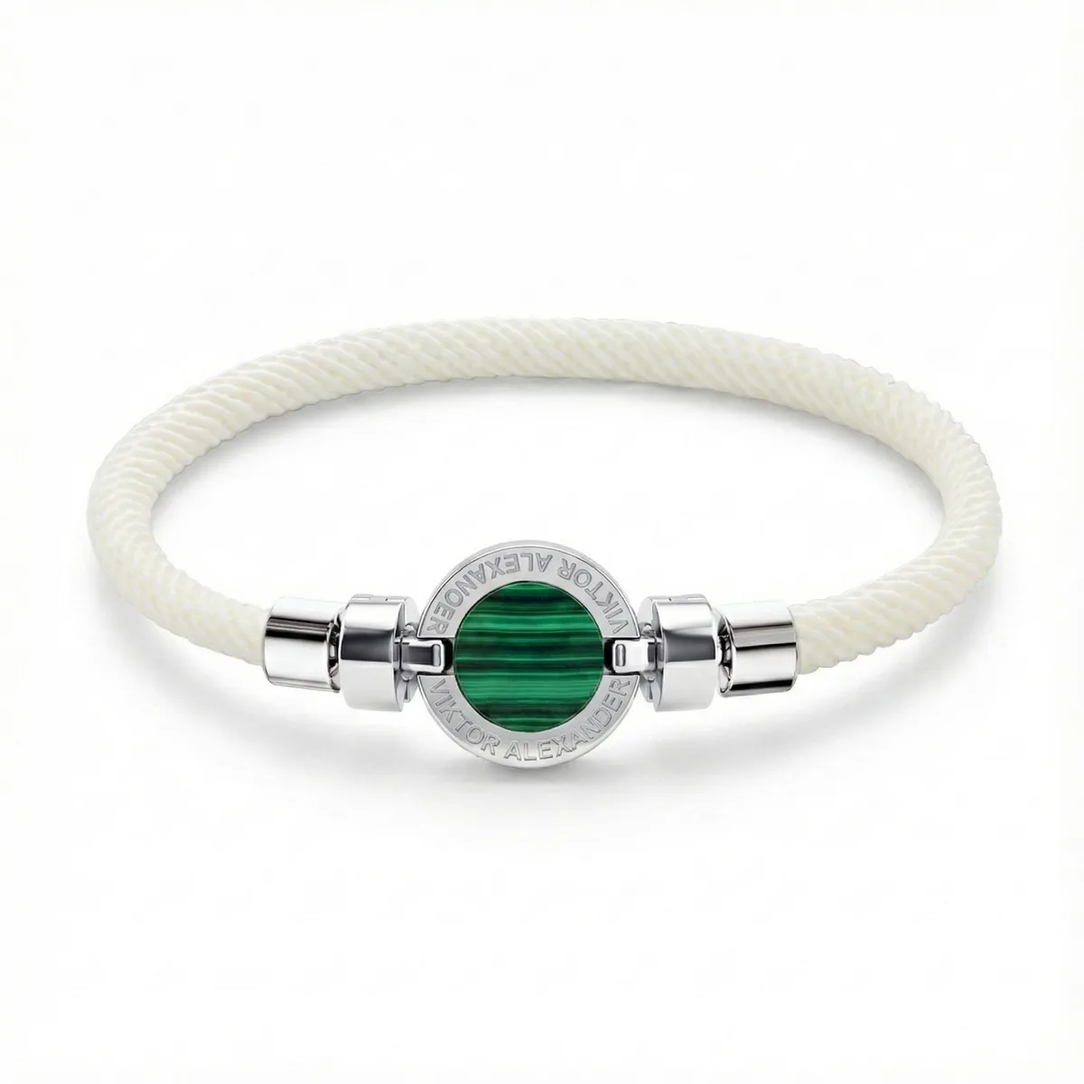 1889 Malachite 925 Silver Italian Nylon Bracelet, view 12 – Viktor Alexander