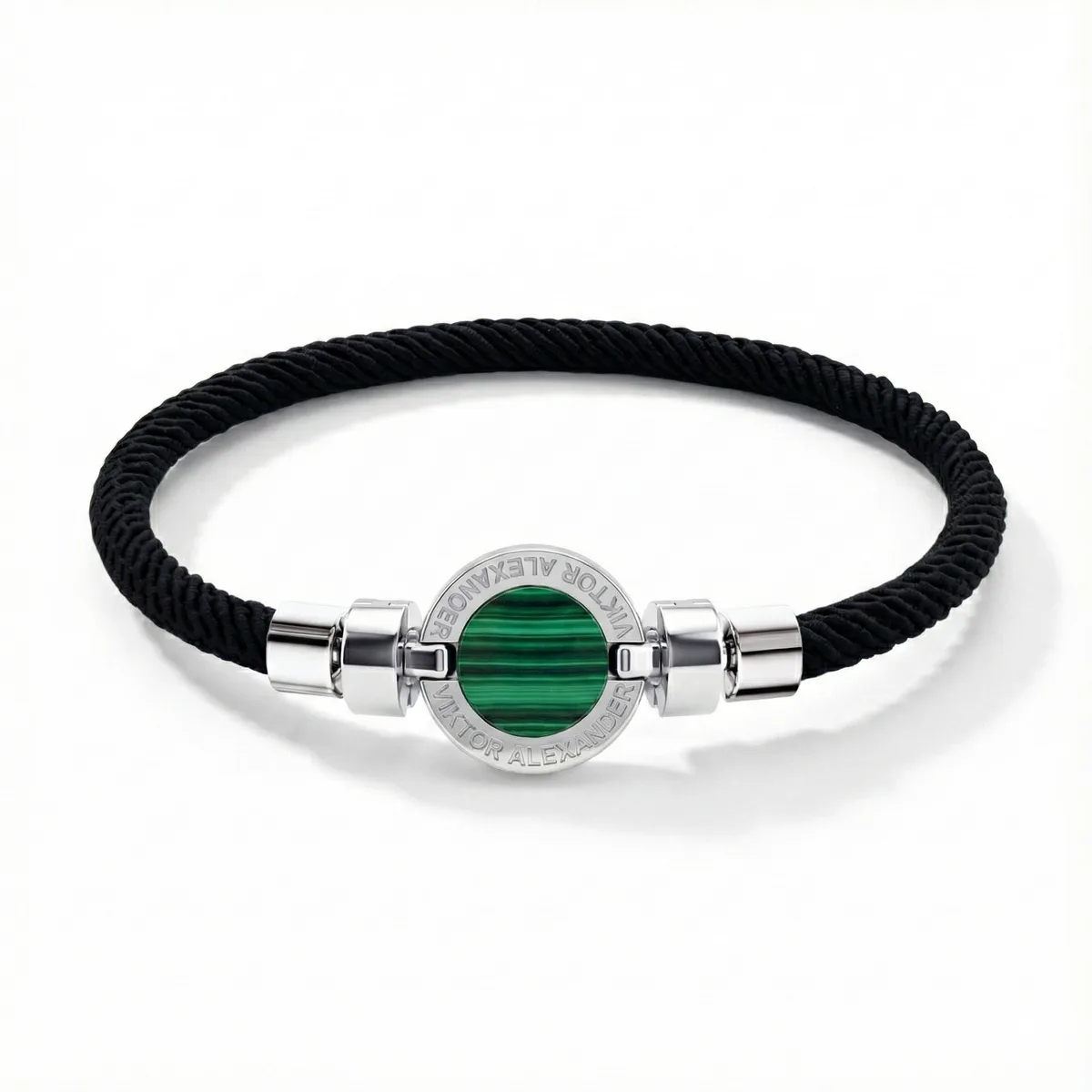 1889 Malachite 925 Silver Italian Nylon Bracelet, view 13 – Viktor Alexander