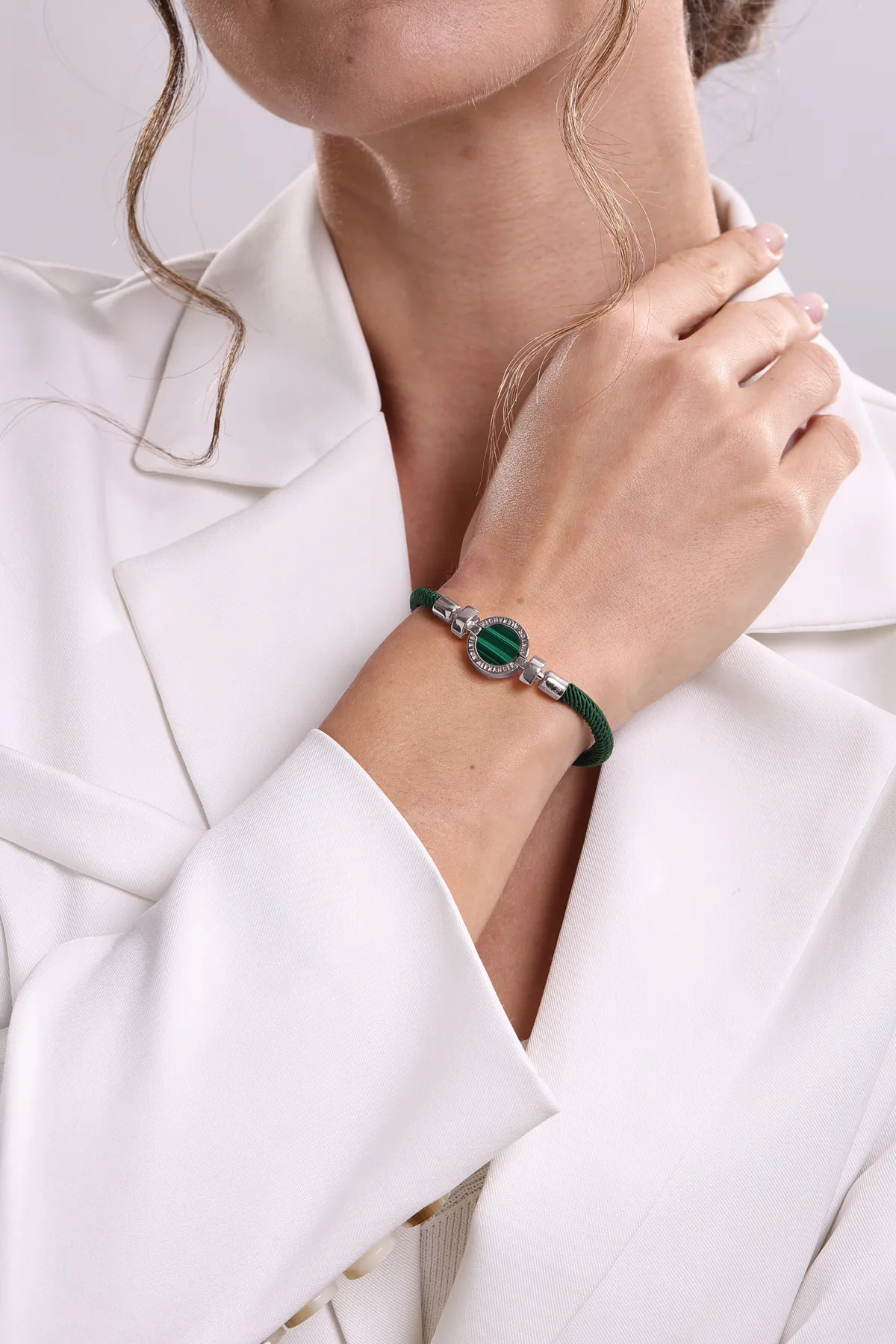 1889 Malachite 925 Silver Italian Nylon Bracelet, view 3 – Viktor Alexander