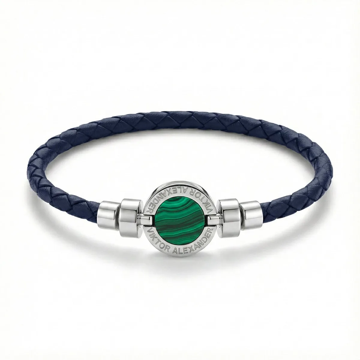 1889 Malachite 925 Silver Weaved Calf Bracelet, view 14 – Viktor Alexander