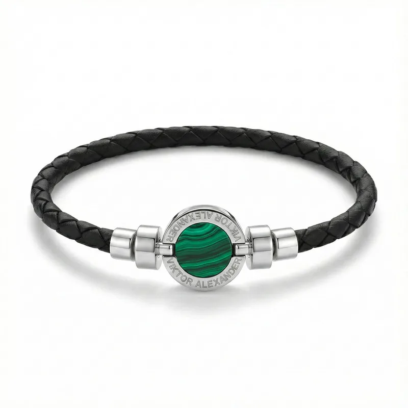 1889 Malachite 925 Silver Weaved Calf Bracelet