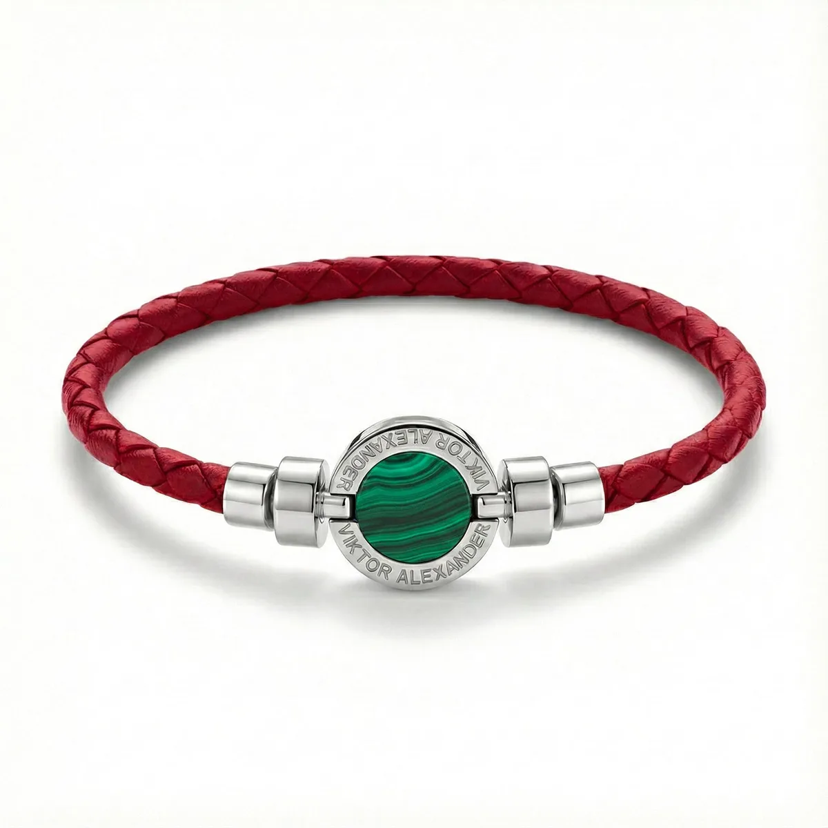 1889 Malachite 925 Silver Weaved Calf Bracelet, view 4 – Viktor Alexander