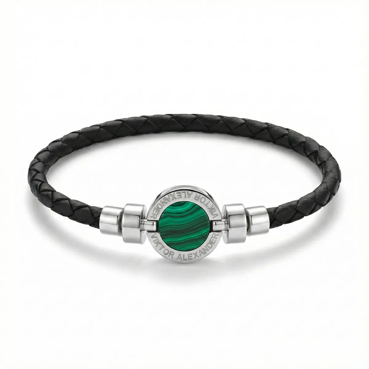 1889 Malachite 925 Silver Weaved Calf Bracelet, view 5 – Viktor Alexander