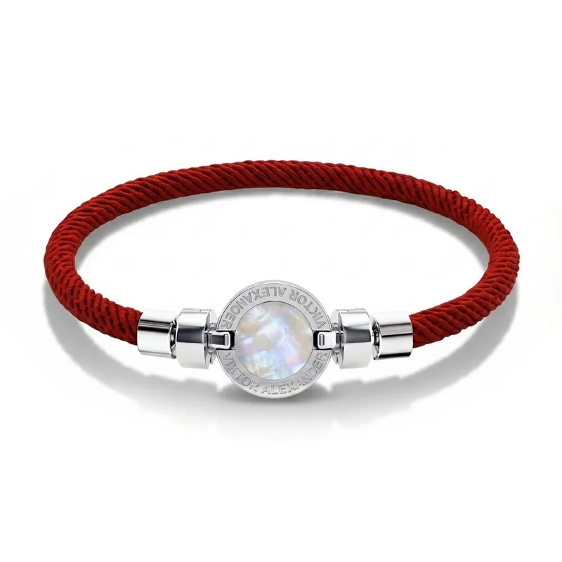 1889 Mother of Pearl 925 Silver Italian Nylon Bracelet