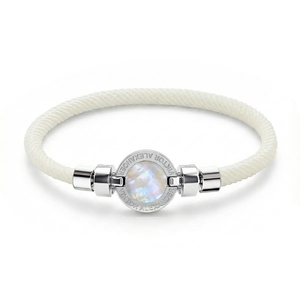 1889 Mother of Pearl 925 Silver Italian Nylon Bracelet, view 13 – Viktor Alexander