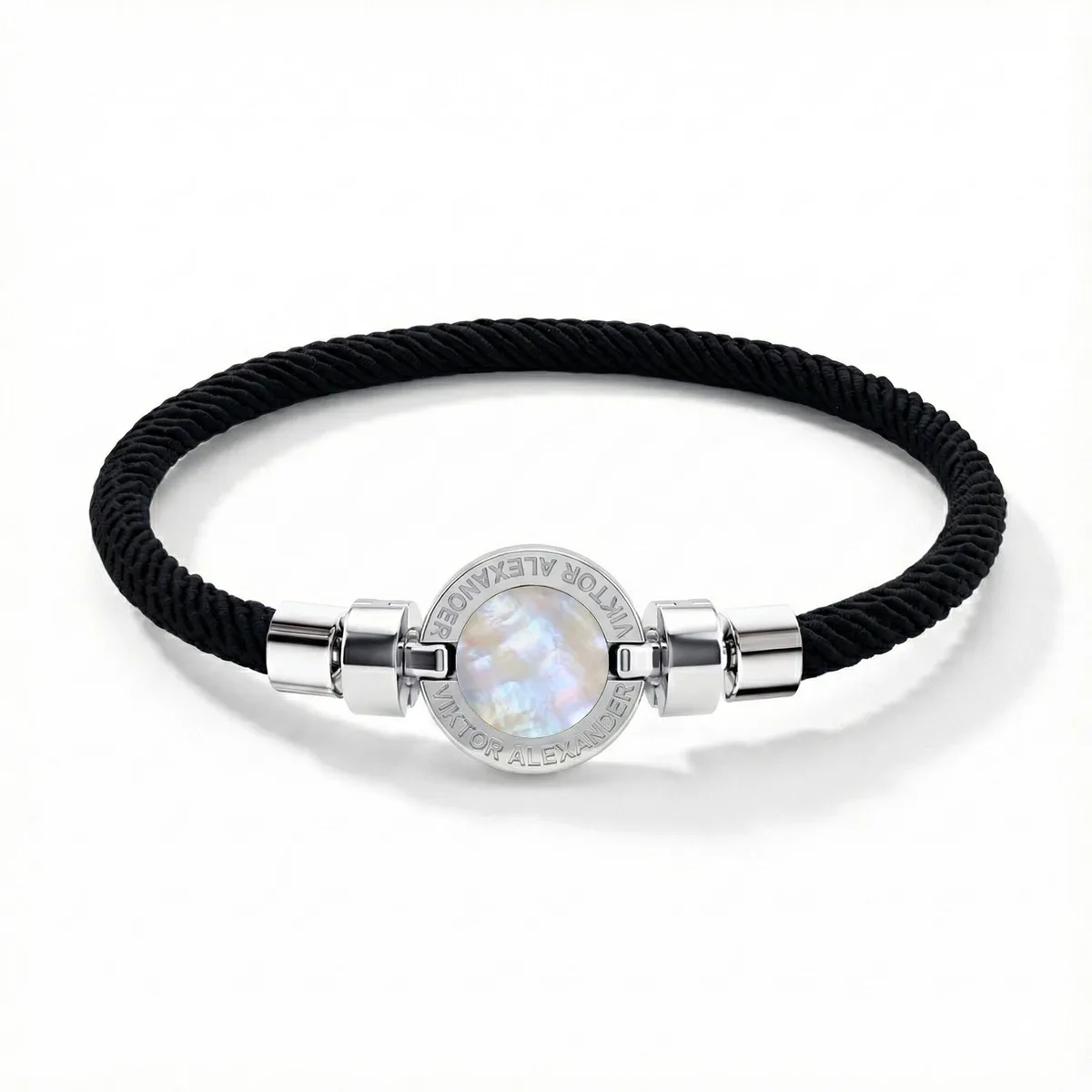1889 Mother of Pearl 925 Silver Italian Nylon Bracelet, view 14 – Viktor Alexander