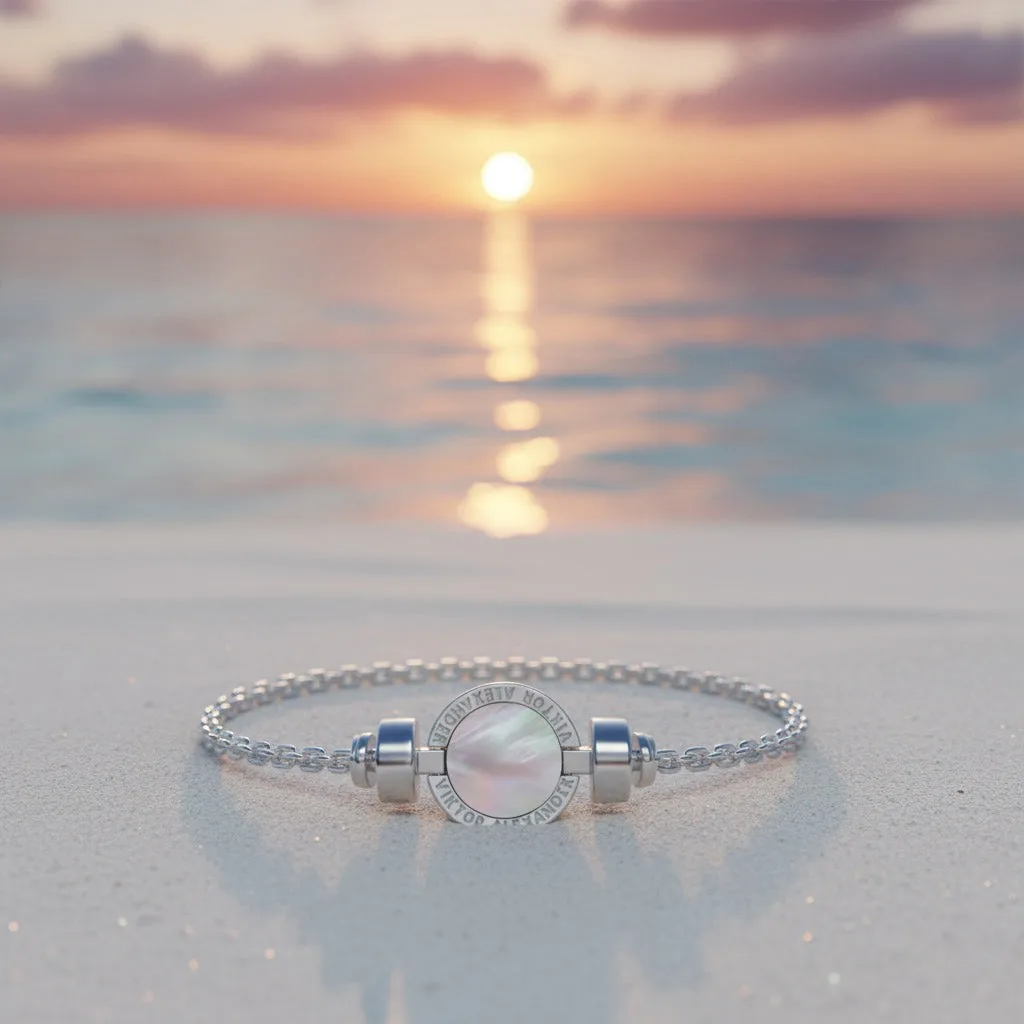 1889 Mother of Pearl 925 Silver Chain Link Bracelet, view 10 – Viktor Alexander