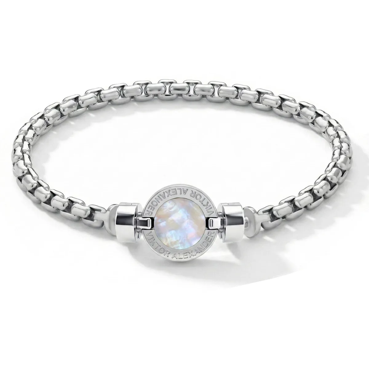 1889 Mother of Pearl 925 Silver Chain Link Bracelet, view 11 – Viktor Alexander
