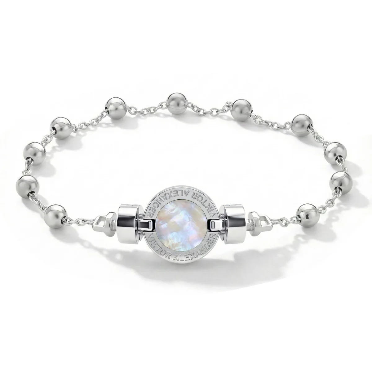 1889 Mother of Pearl 925 Silver Chain Link Bracelet, view 12 – Viktor Alexander