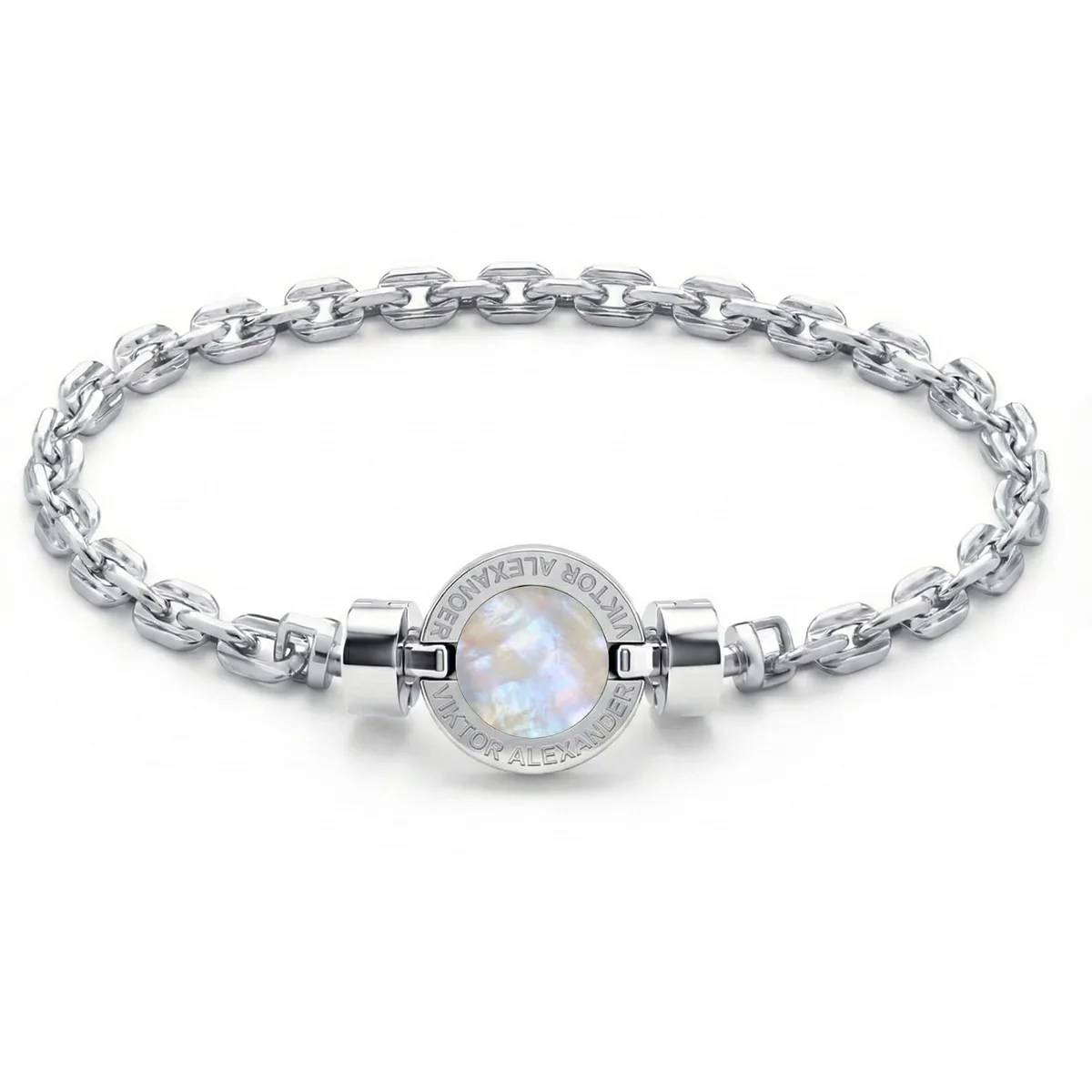 1889 Mother of Pearl 925 Silver Chain Link Bracelet, view 13 – Viktor Alexander