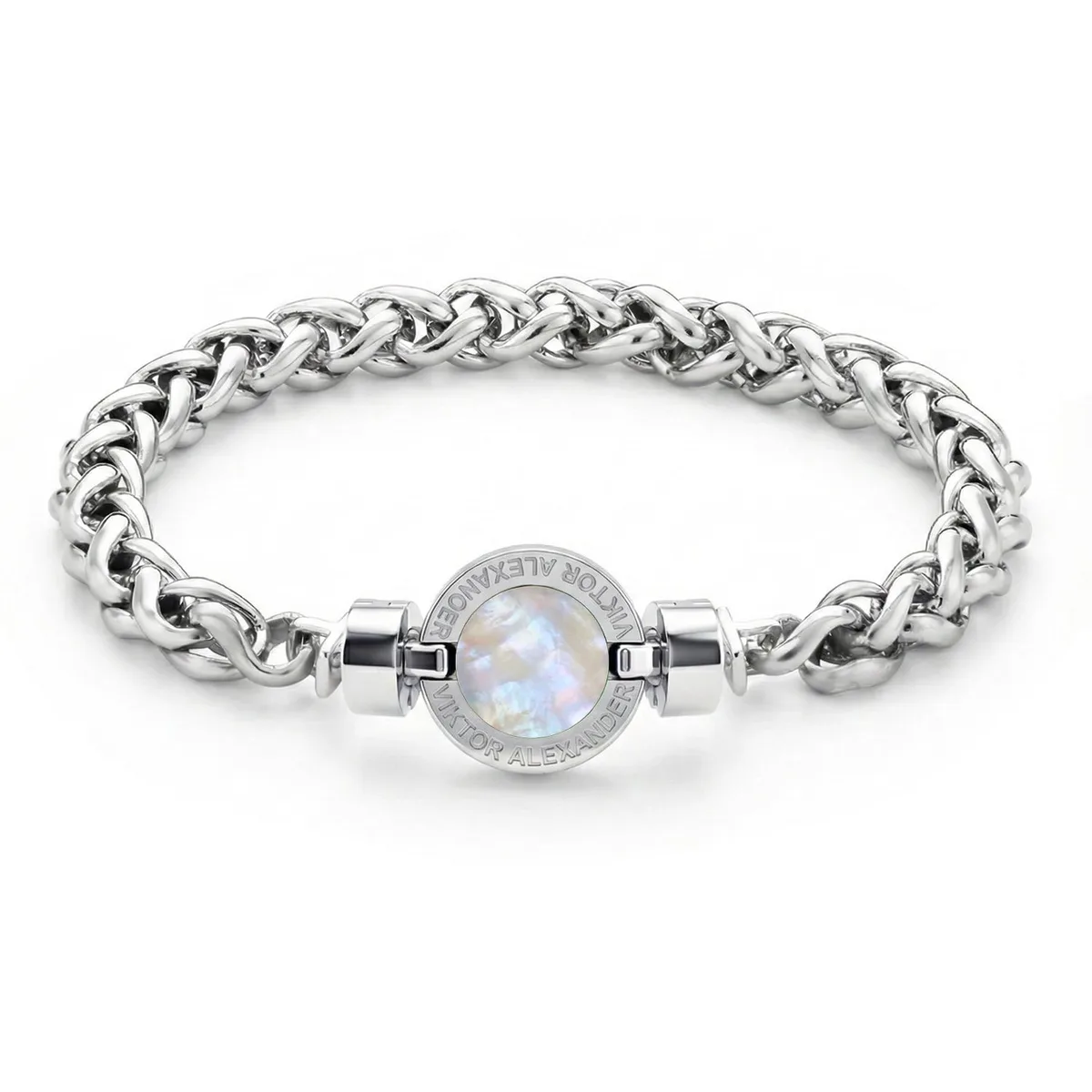 1889 Mother of Pearl 925 Silver Chain Link Bracelet, view 14 – Viktor Alexander