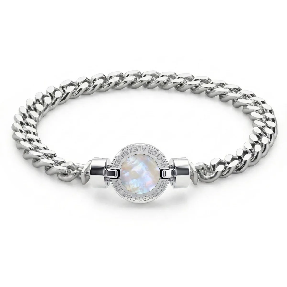 1889 Mother of Pearl 925 Silver Chain Link Bracelet, view 16 – Viktor Alexander