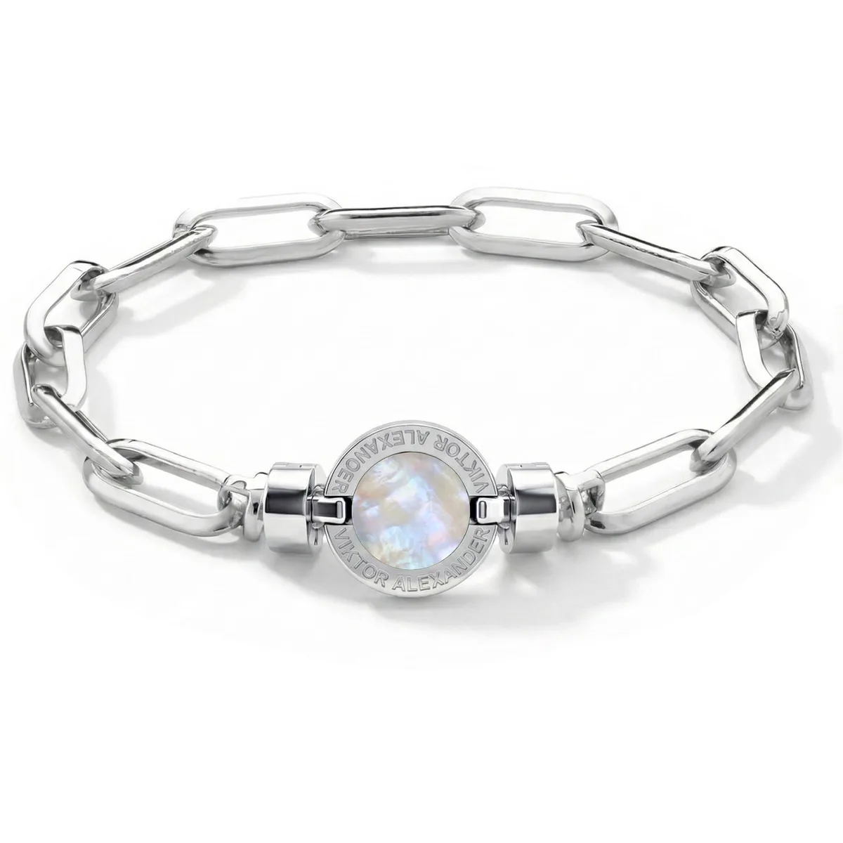 1889 Mother of Pearl 925 Silver Chain Link Bracelet, view 17 – Viktor Alexander
