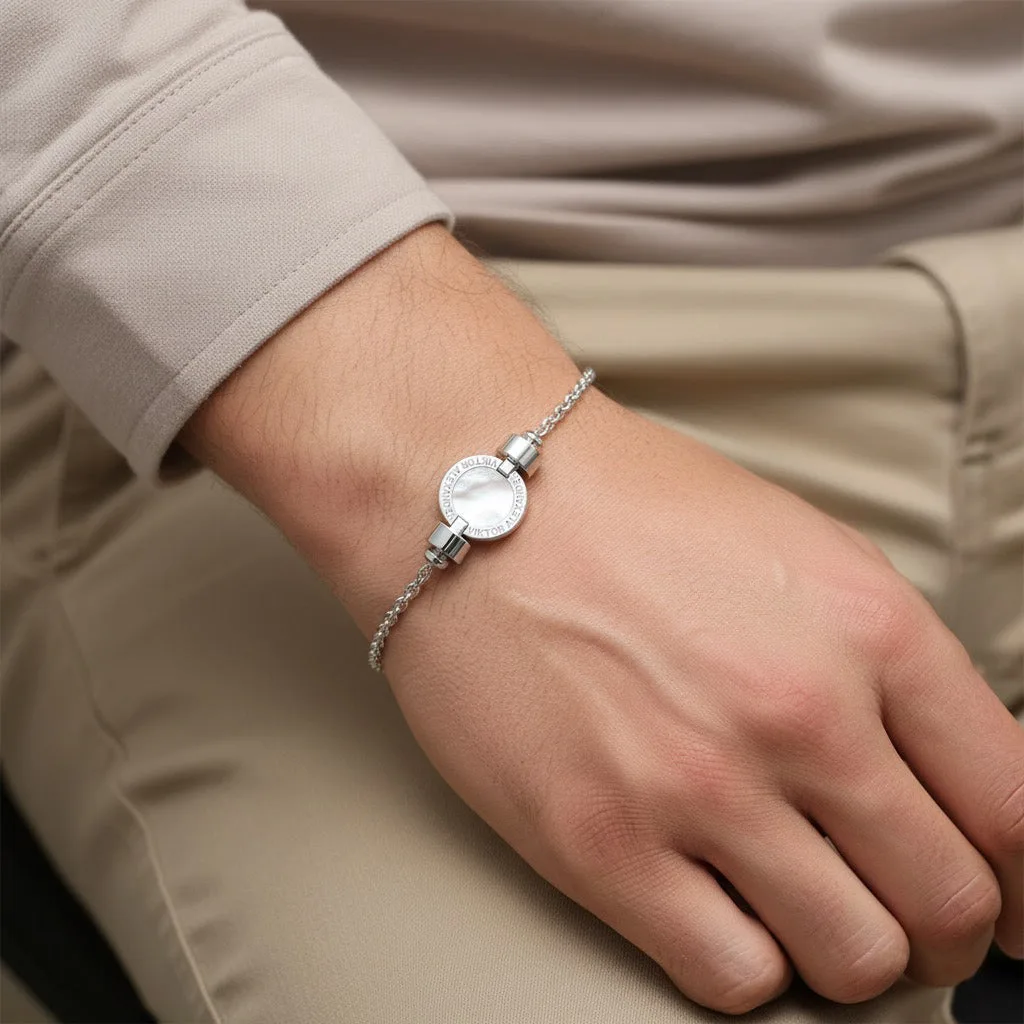 1889 Mother of Pearl 925 Silver Chain Link Bracelet, view 5 – Viktor Alexander