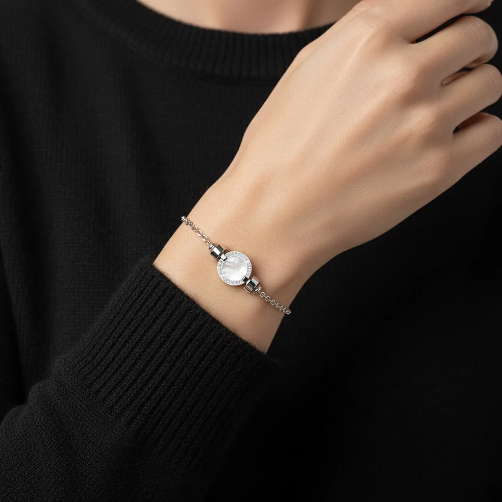 1889 Mother of Pearl 925 Silver Chain Link Bracelet, view 6 – Viktor Alexander