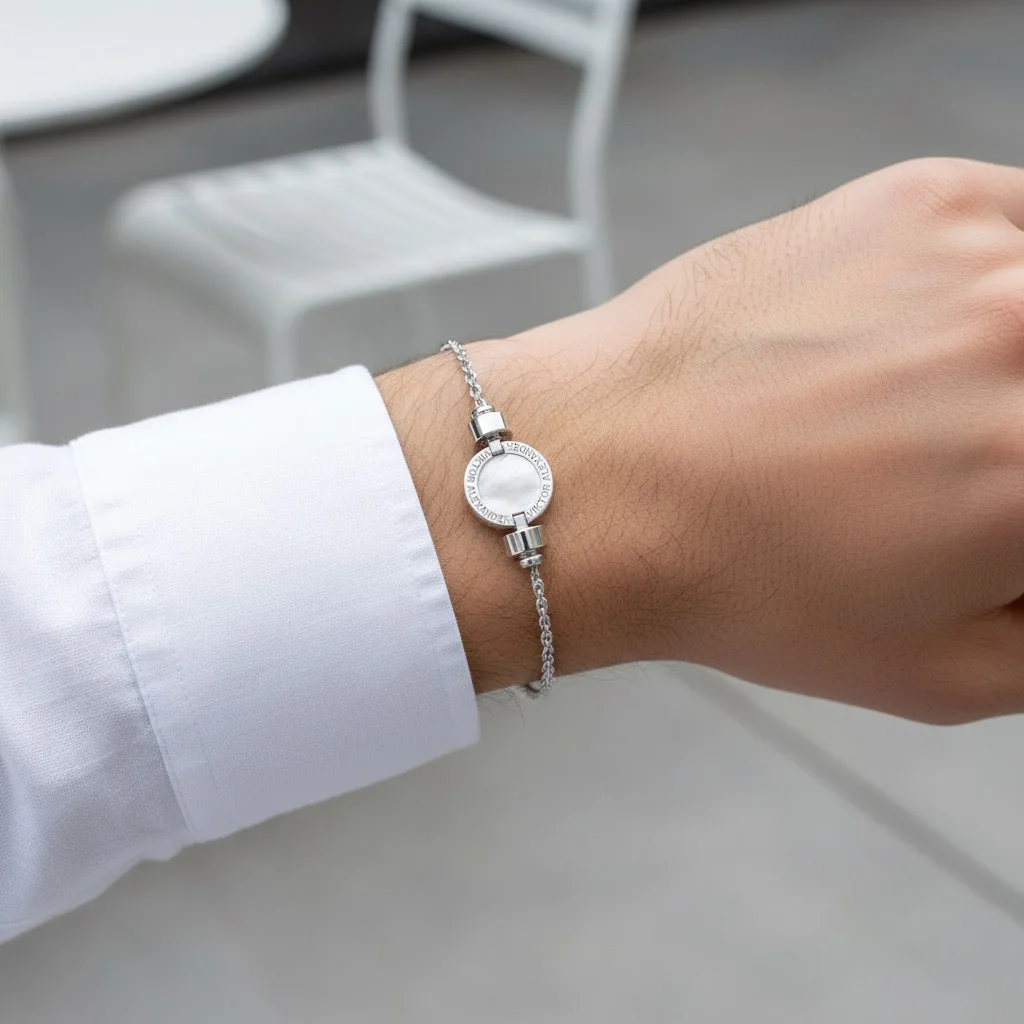 1889 Mother of Pearl 925 Silver Chain Link Bracelet, view 7 – Viktor Alexander