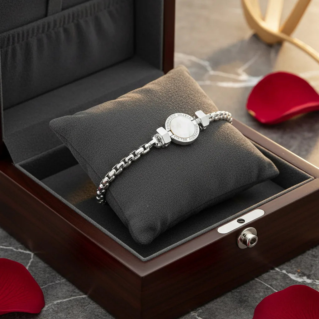 1889 Mother of Pearl 925 Silver Chain Link Bracelet, view 9 – Viktor Alexander